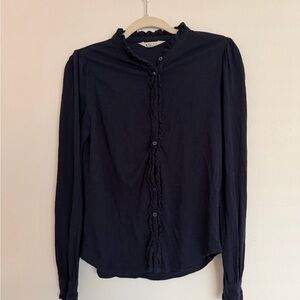 Boden Dark Blue Ruffled Button Down Shirt